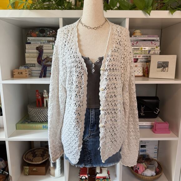Vintage Northern Reflections Open Knit Boho Cottage cardigan sweater White Sz XL - Picture 1 of 7